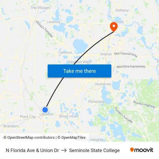 N Florida Ave & Union Dr to Seminole State College map
