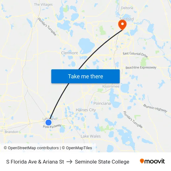 S Florida Ave & Ariana St to Seminole State College map