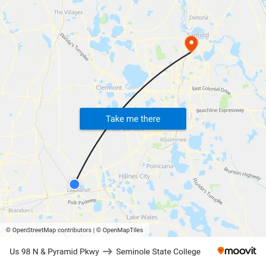 Us 98 N & Pyramid Pkwy to Seminole State College map