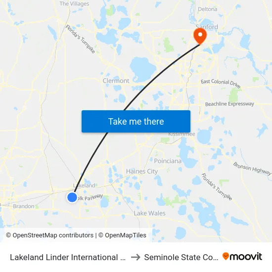 Lakeland Linder International Airport to Seminole State College map