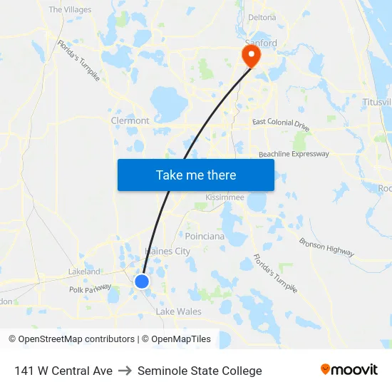 141 W Central Ave to Seminole State College map