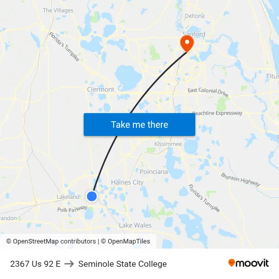 2367 Us 92 E to Seminole State College map
