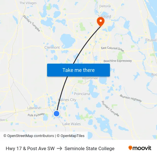 Hwy 17 & Post Ave SW to Seminole State College map