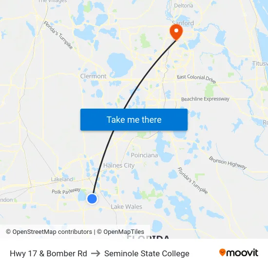 Hwy 17 & Bomber Rd to Seminole State College map