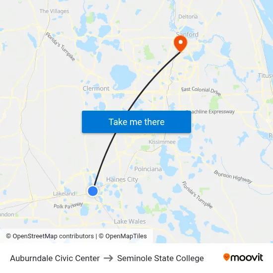 Auburndale Civic Center to Seminole State College map