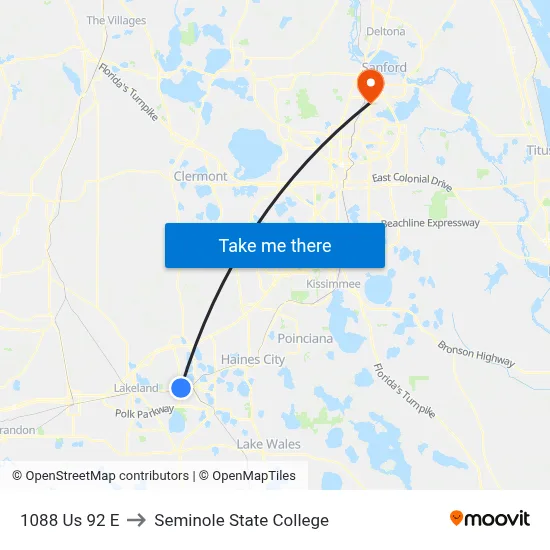 1088 Us 92 E to Seminole State College map