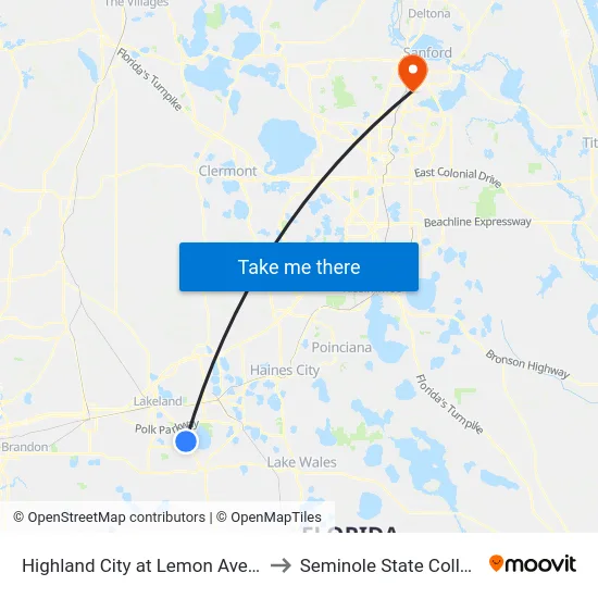 Highland City at Lemon Ave SE to Seminole State College map
