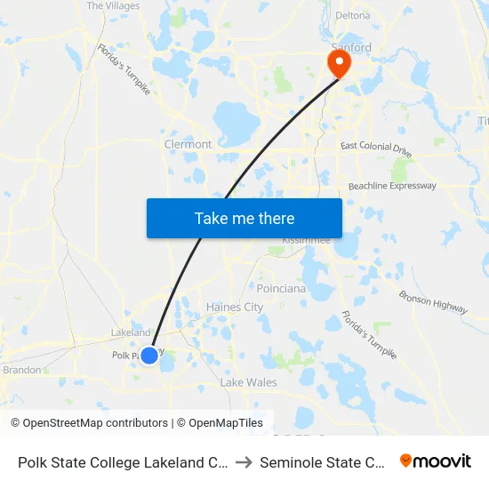Polk State College Lakeland Campus to Seminole State College map