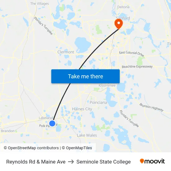 Reynolds Rd & Maine Ave to Seminole State College map