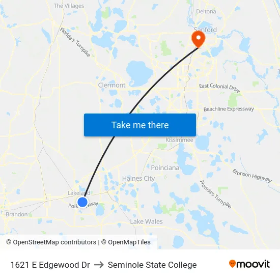 1621 E Edgewood Dr to Seminole State College map