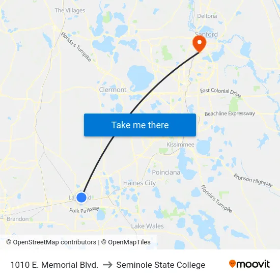 1010 E. Memorial Blvd. to Seminole State College map