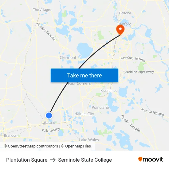 Plantation Square to Seminole State College map