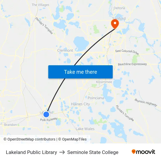Lakeland Public Library to Seminole State College map