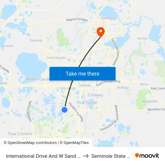 International Drive And W Sand Lake Road to Seminole State College map