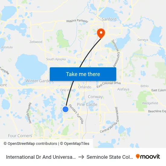 International Dr And Universal Blvd to Seminole State College map