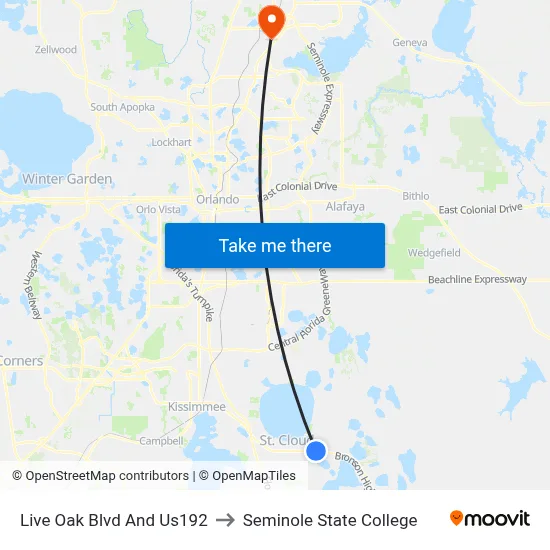 Live Oak Blvd And Us192 to Seminole State College map