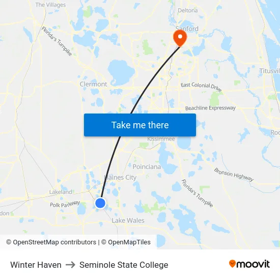 Winter Haven to Seminole State College map