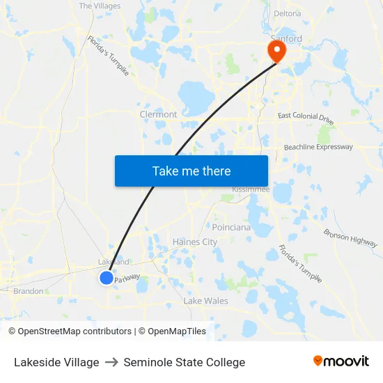 Lakeside Village to Seminole State College map