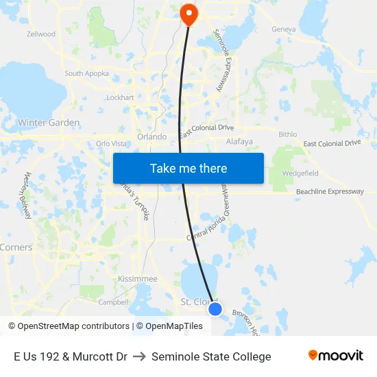 E Us 192 & Murcott Dr to Seminole State College map