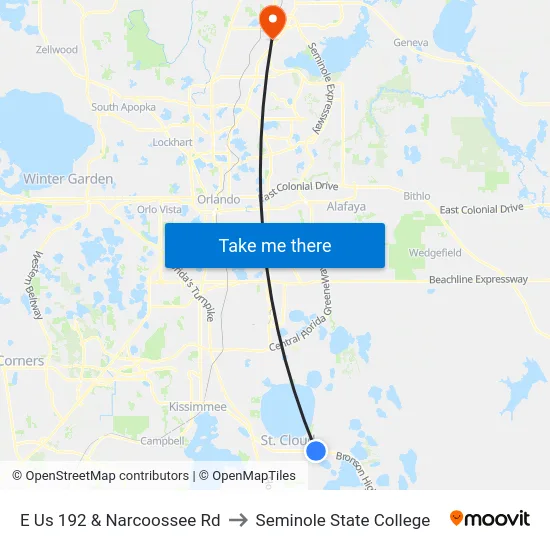 E Us 192 & Narcoossee Rd to Seminole State College map