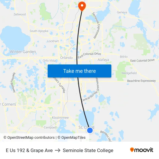 E Us 192 & Grape Ave to Seminole State College map