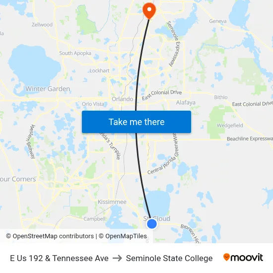 E Us 192 & Tennessee Ave to Seminole State College map