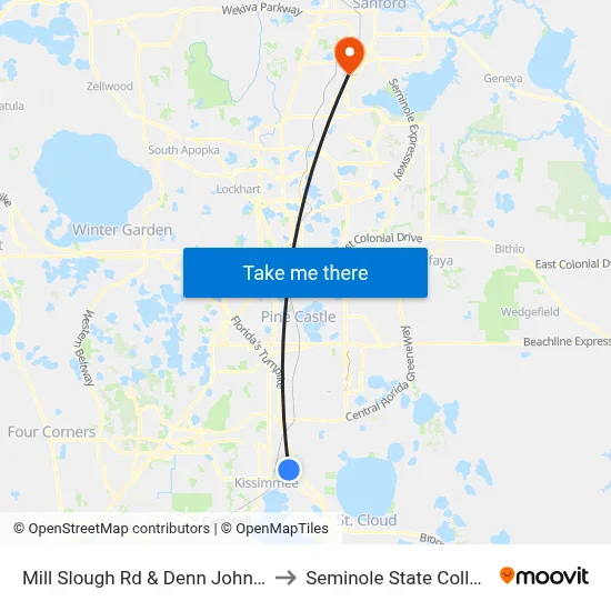 Mill Slough Rd & Denn John Ln to Seminole State College map