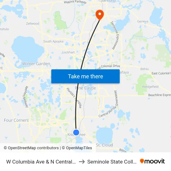 W Columbia Ave & N Central Ave to Seminole State College map