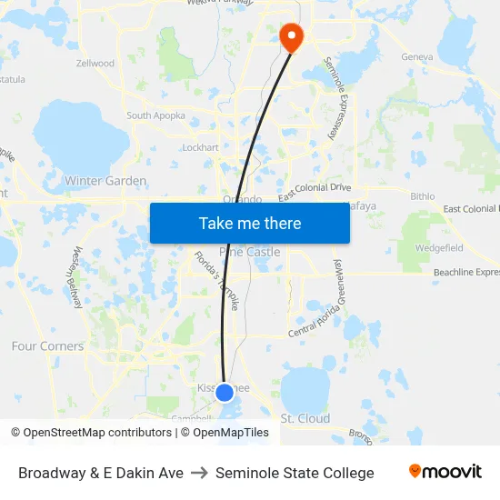 Broadway & E Dakin Ave to Seminole State College map