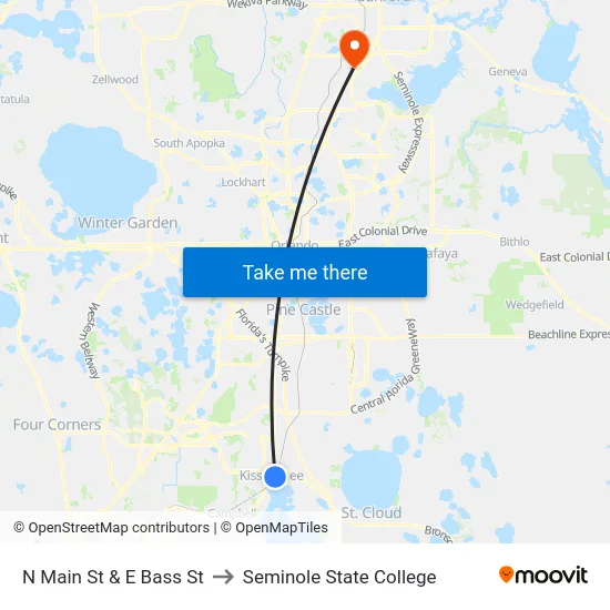 N Main St & E Bass St to Seminole State College map