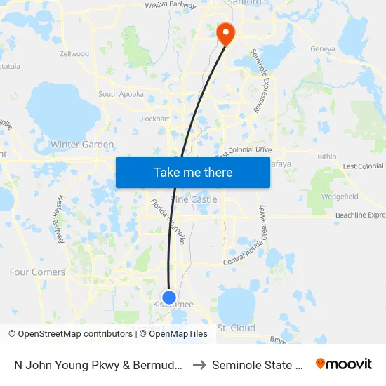 N John Young Pkwy & Bermuda Lakes Ln to Seminole State College map