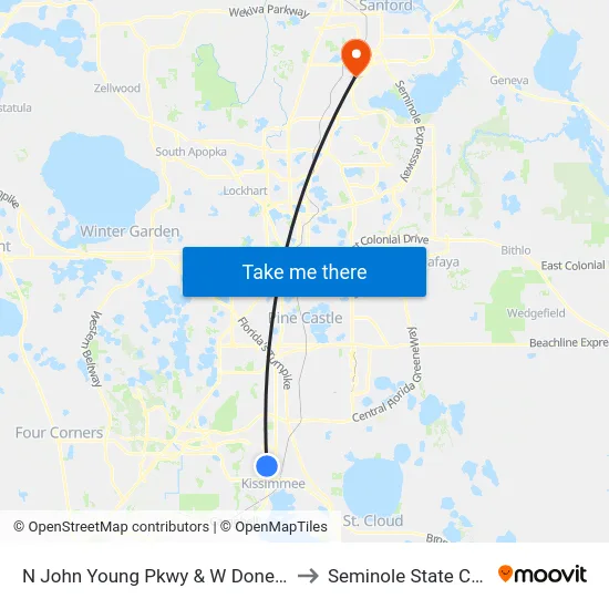 N John Young Pkwy & W Donegan Ave to Seminole State College map