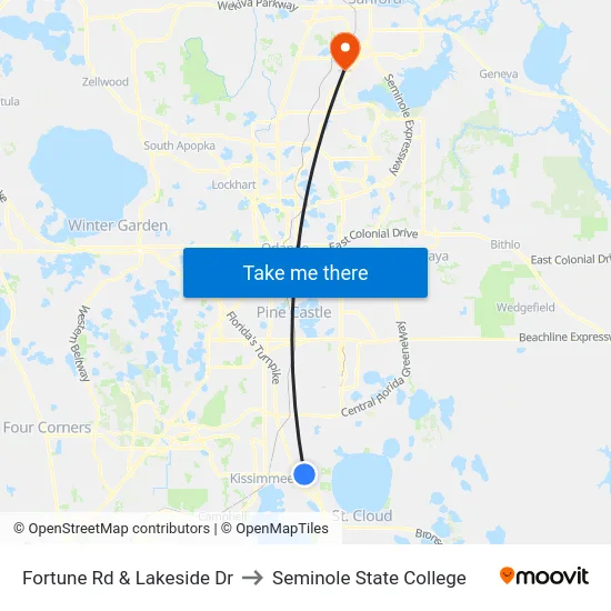Fortune Rd & Lakeside Dr to Seminole State College map