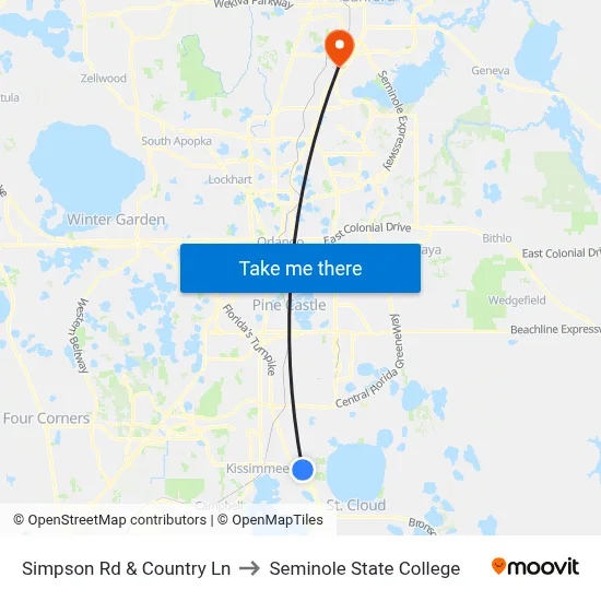 Simpson Rd & Country Ln to Seminole State College map