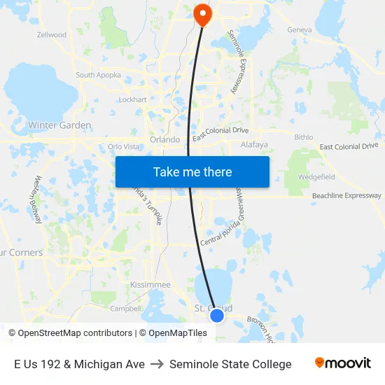 E Us 192 & Michigan Ave to Seminole State College map