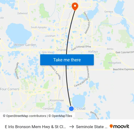 E Irlo Bronson Mem Hwy & St Cloud Village Ct to Seminole State College map