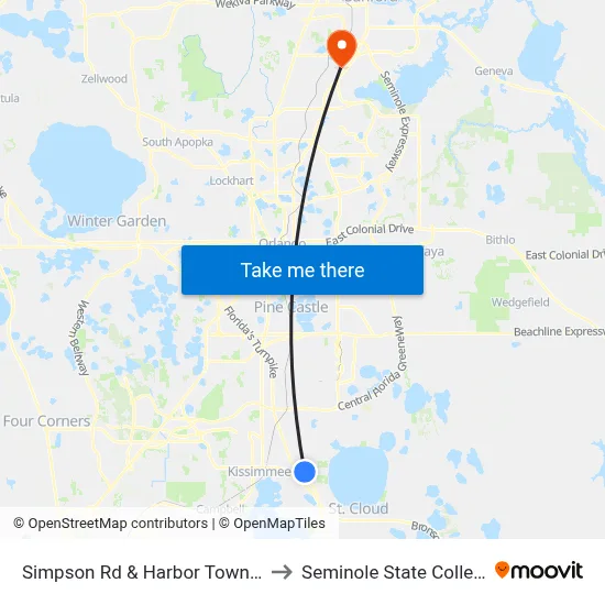Simpson Rd & Harbor Town Dr to Seminole State College map