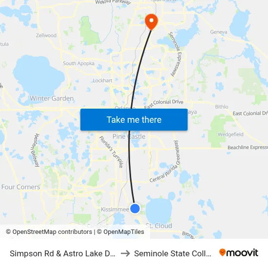 Simpson Rd & Astro Lake Dr W to Seminole State College map
