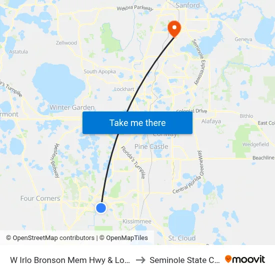 W Irlo Bronson Mem Hwy & Locksley Ln to Seminole State College map
