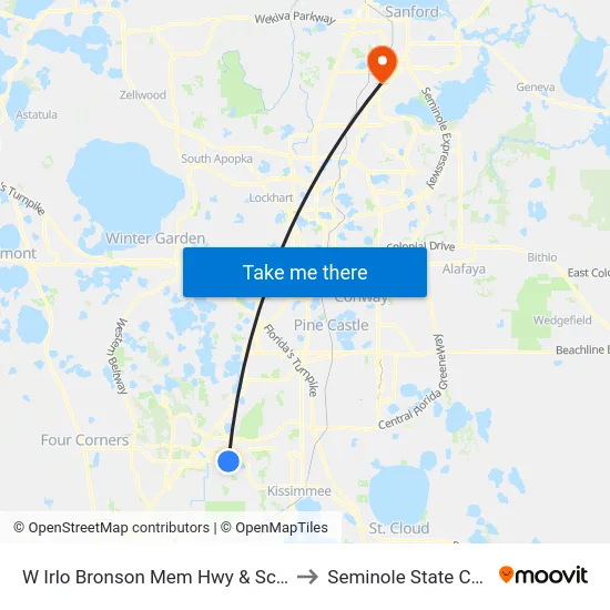 W Irlo Bronson Mem Hwy & Scott Blvd to Seminole State College map