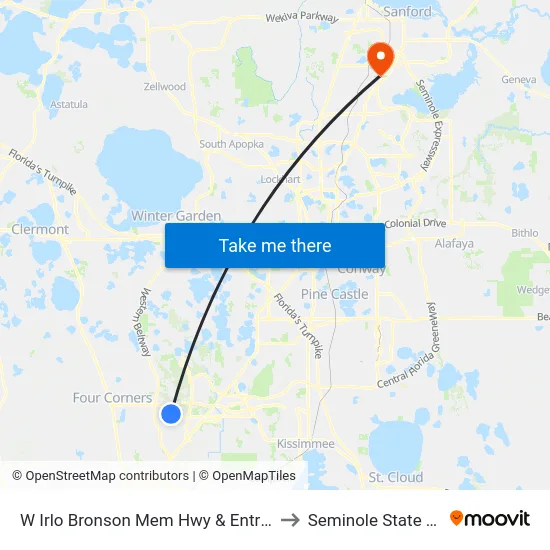 W Irlo Bronson Mem Hwy & Entry Point Blvd to Seminole State College map