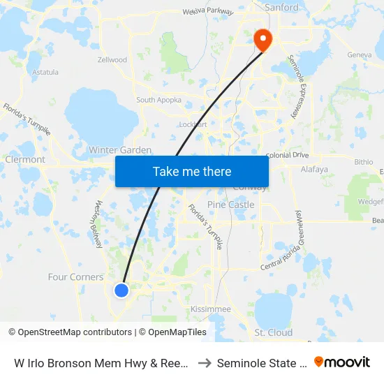 W Irlo Bronson Mem Hwy & Reedy Creek Blvd to Seminole State College map