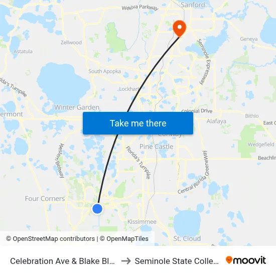Celebration Ave & Blake Blvd to Seminole State College map