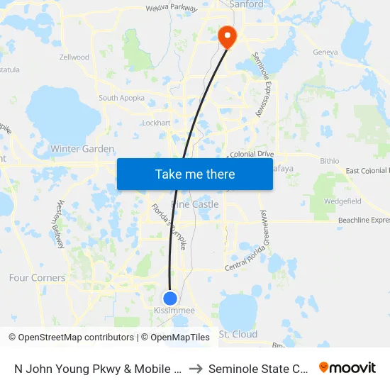 N John Young Pkwy & Mobile Park Ln to Seminole State College map