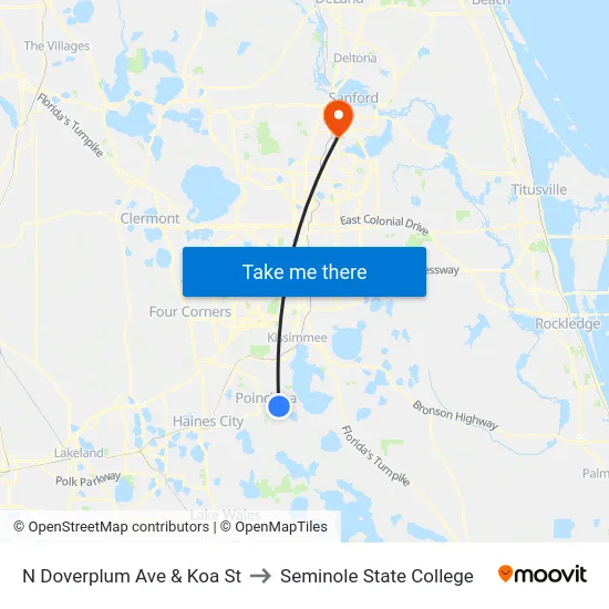 N Doverplum Ave & Koa St to Seminole State College map