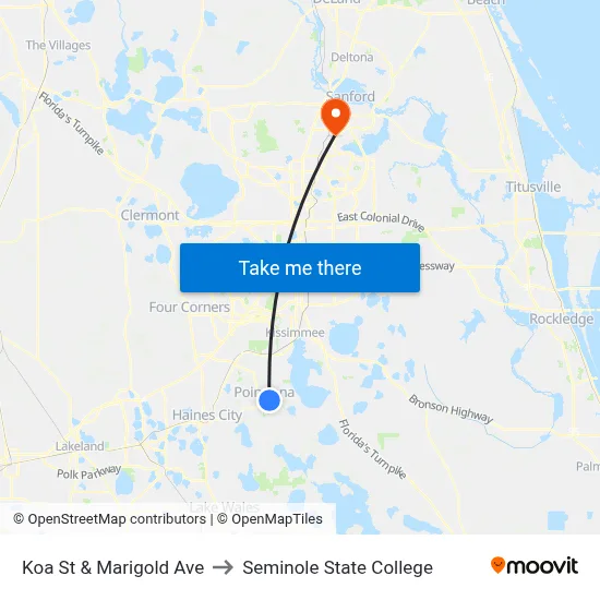 Koa St & Marigold Ave to Seminole State College map