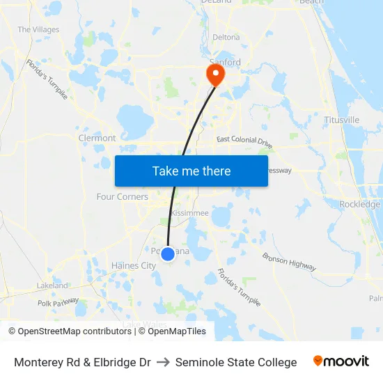 Monterey Rd & Elbridge Dr to Seminole State College map