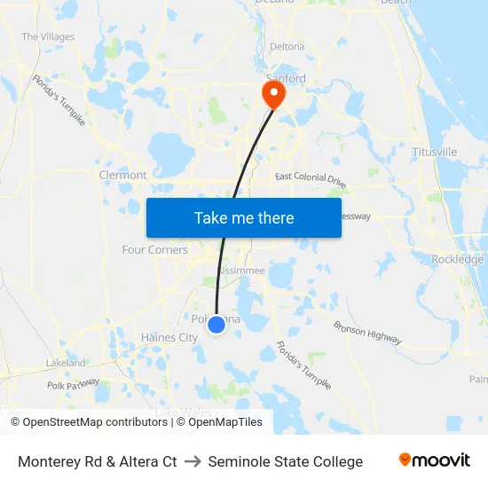 Monterey Rd & Altera Ct to Seminole State College map
