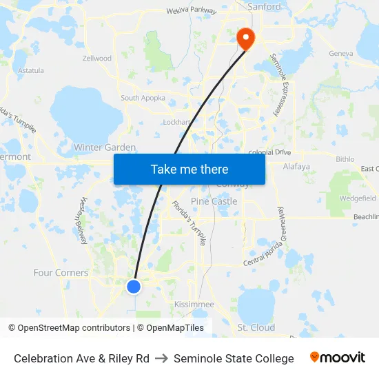 Celebration Ave & Riley Rd to Seminole State College map