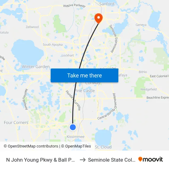 N John Young Pkwy & Ball Park Rd to Seminole State College map